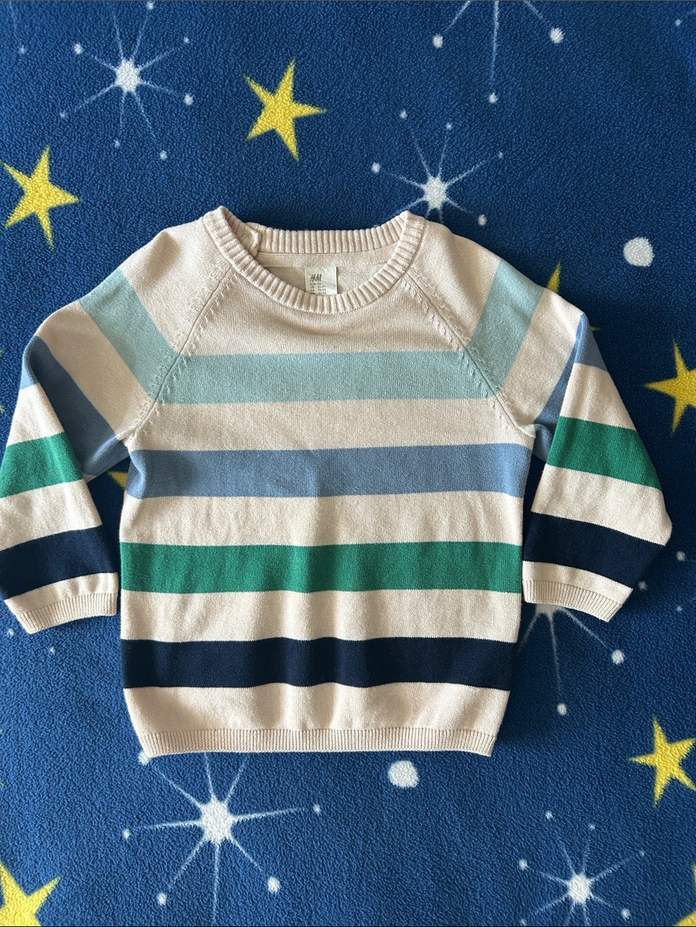 H&M Cream, Blue & Green Striped Knit Sweater - Kids